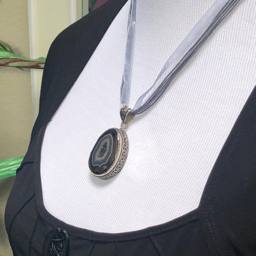 SOLD ! Sliced Botswana agate pendant - Picture 1 of 8